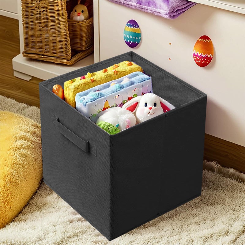 PowerKing Collapsible Storage Cubes with Handles, Fabric Foldable Bins for Closet Shelves, Durable Organization Storage Bins, 10.5'' x 11'' x 10.5'', 6 Pack, Black - Image 2